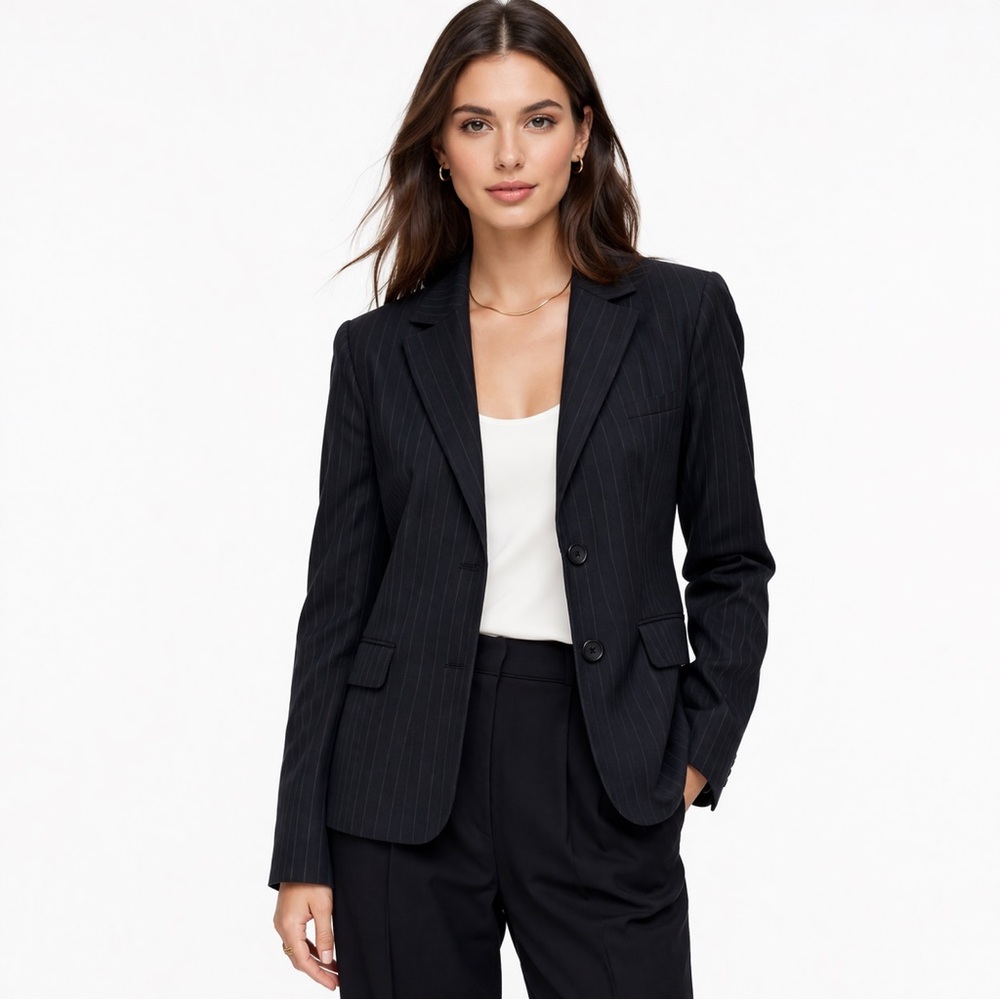 Banana Republic Black Pinstripe Blazer Women’s Size 4 Tailored Workwear Jacket